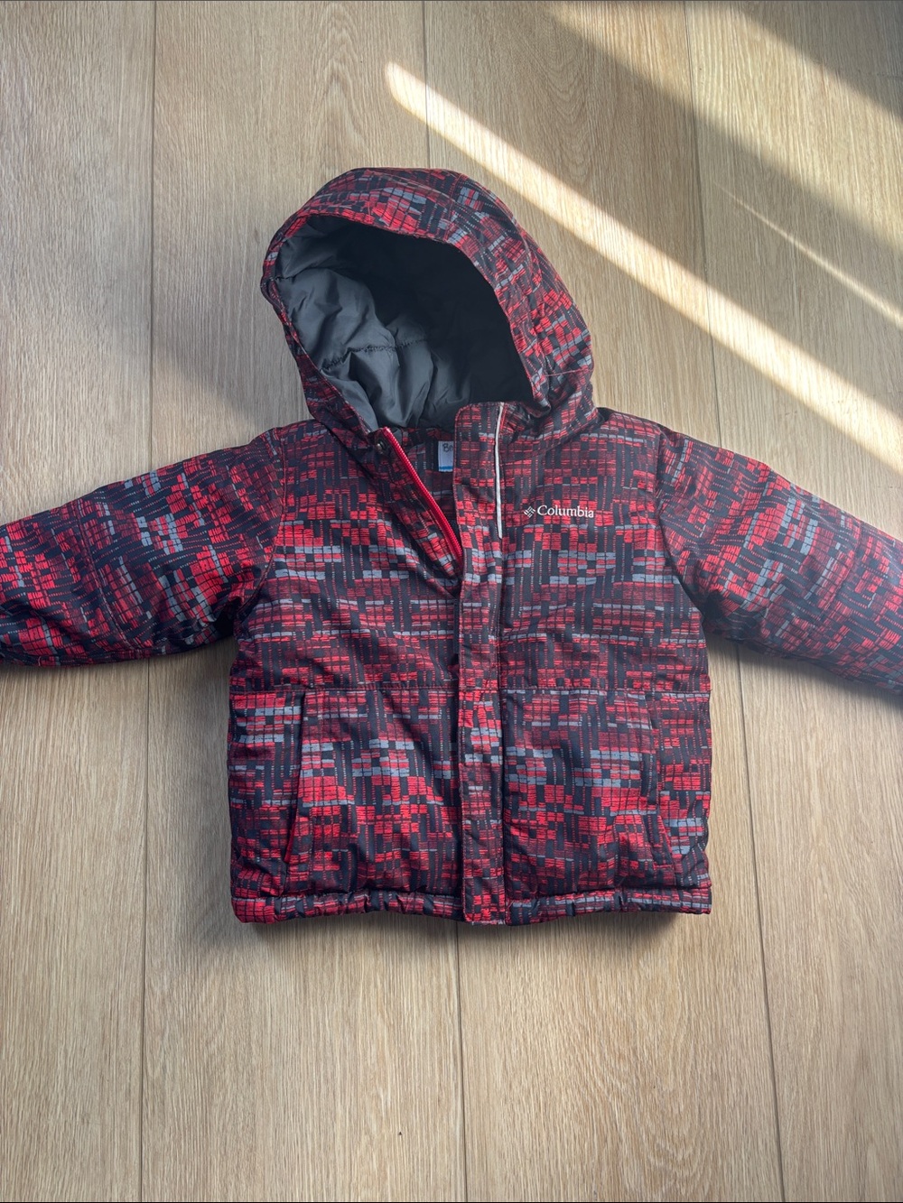 Columbia Kids Red and Black Pixel Puffer Jacket